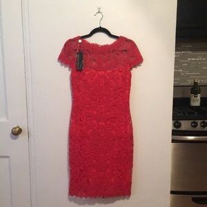 Tadashi Shoji mid-length coral lace dress